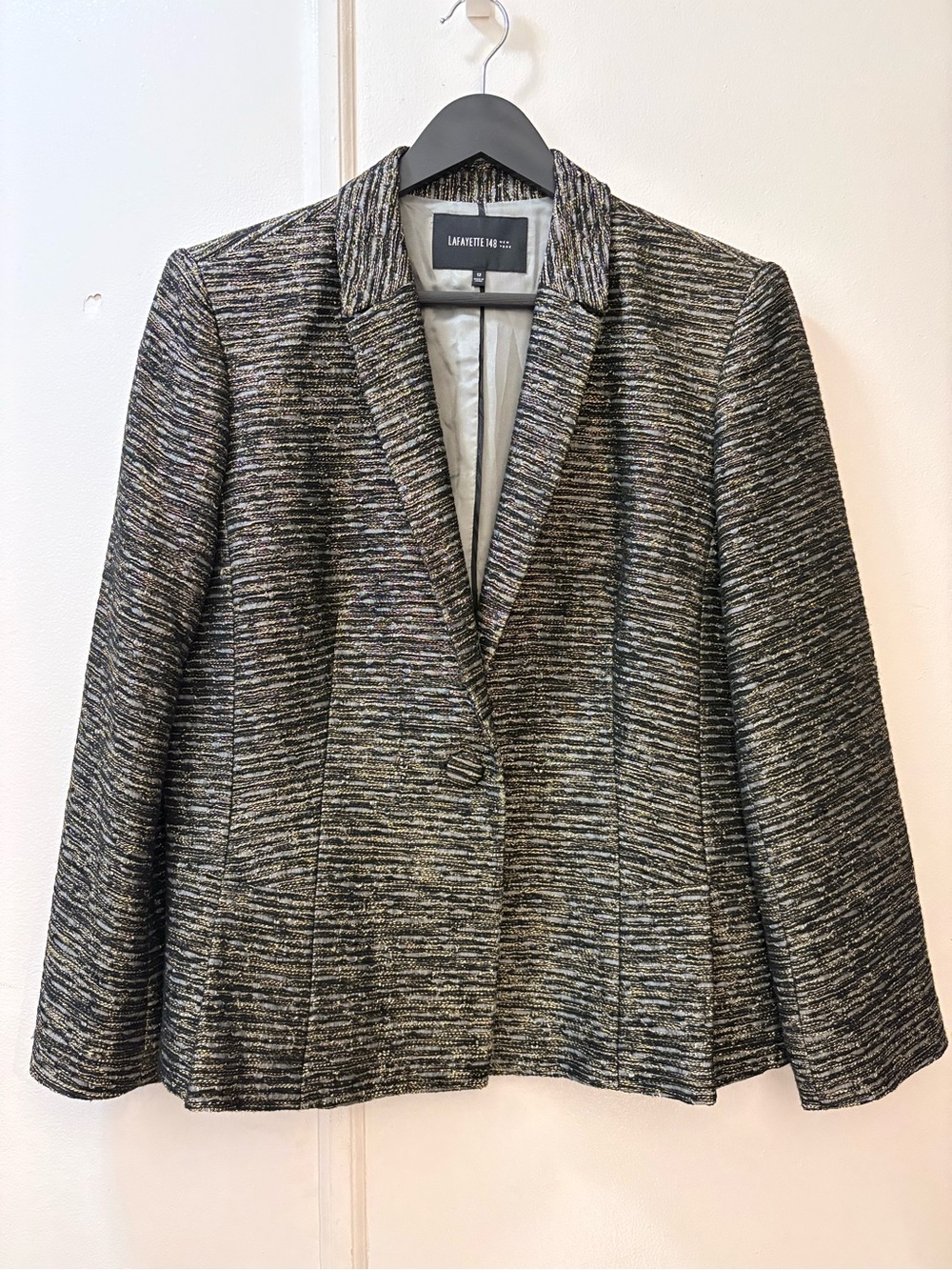 Lafayette 148 New York Black, Gray & Gold Textured Notch Blazer NO FLAWS